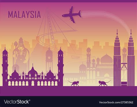 Travel Background With Landmarks Malaysia Vector Image