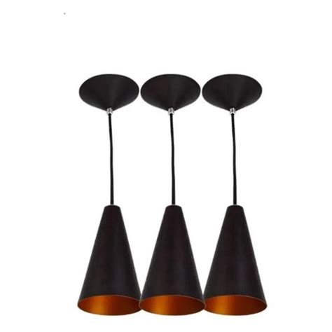 Kit 3 Pendentes Cone Preto Cobre Alumínio Decoração Submarino