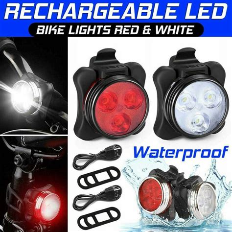 Usb Rechargeable Led Bike Lights Set Headlight Taillight Caution