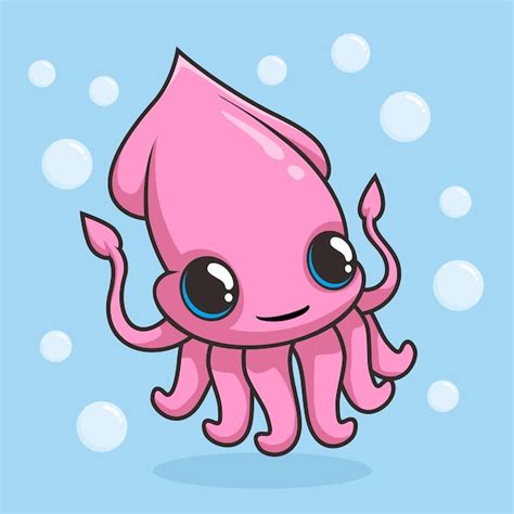 Premium Vector Squid Cartoon Cute Mascot Cuttlefish