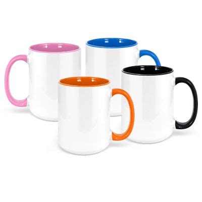 White Ceramic Sublimation Coffee Mug With Colored Inside Handle 15oz