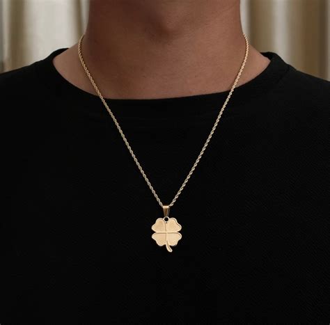 Mens Necklace 18k Gold Four Leaf Clover Pendant Necklace For Men 4