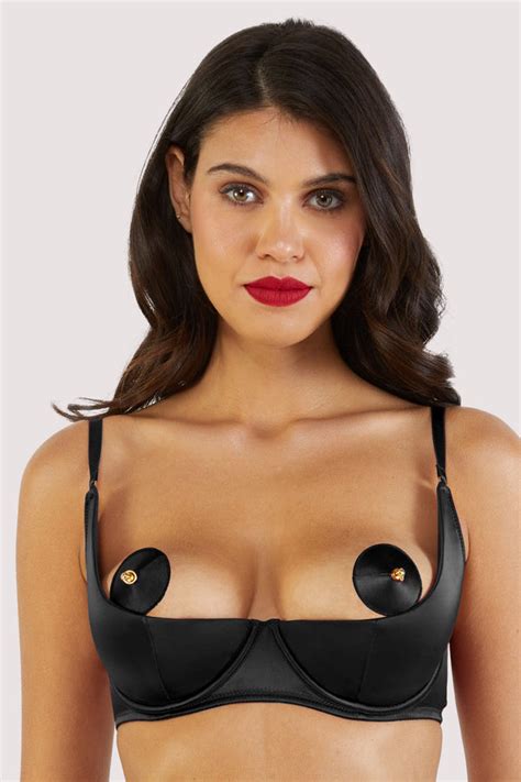 Etta Black Satin Quarter Cup Bra Set Playful Promises