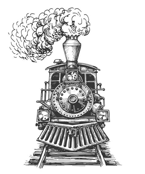 Vintage Steam Locomotive Drawn Ancient Train Transport Stock Vector