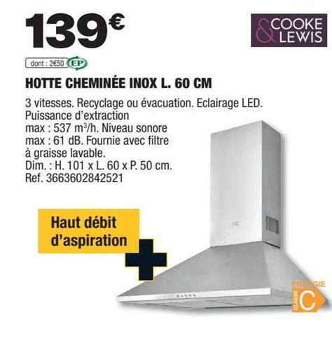 Promo Hotte Chemin E Inox L Cm Cooke Lewis Chez Brico D P T