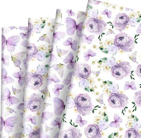 Amazon AnyDesign 8 Sheet Floral Wrapping Paper Watercolor Purple