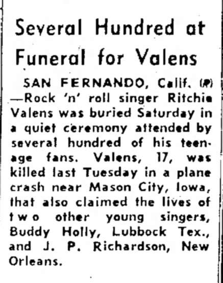 Ritchie Valens funeral Feb 9, 1959. - Newspapers.com™