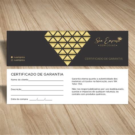 Certificado De Garantia Para Culos E Semijoias X Cm Vp Design