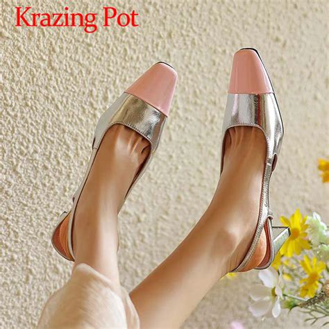 Krazing Pot Cow Leather Square Toe Thick High Heels Buckle Straps