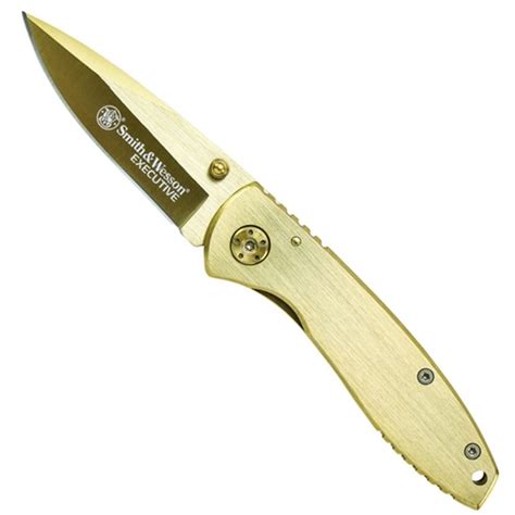 Smith And Wesson Ck110gl Executive Folding Knife Gold Handle Gold Drop Point Blade