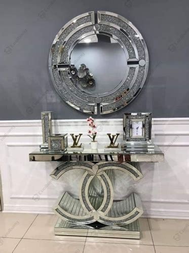 Cc Crushed Diamond Console Table With Wall Mirror Set