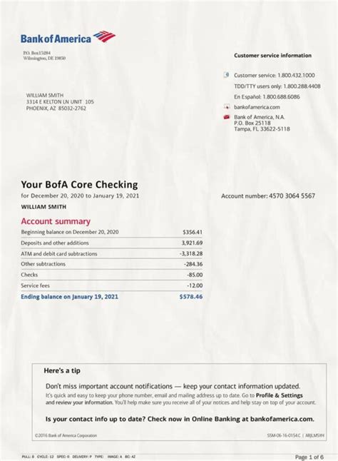 Bank Of America Statement Template PSD File