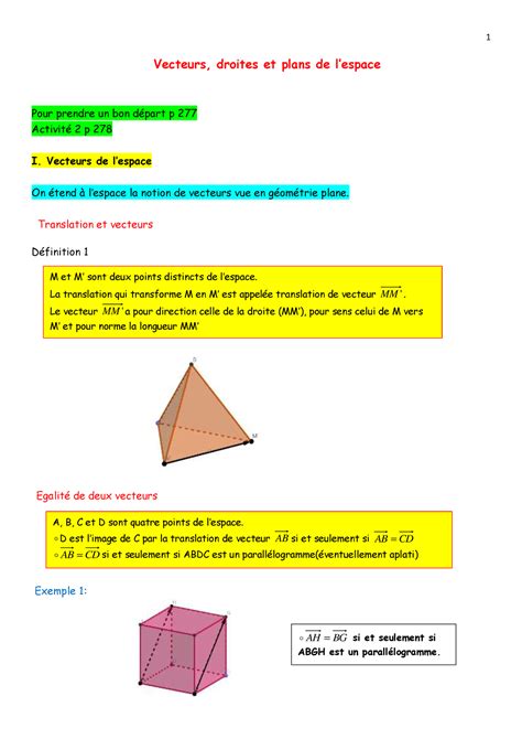 Vecteurs Droites Et Plans De L Espace Vecteurs Droites Et Plans De L