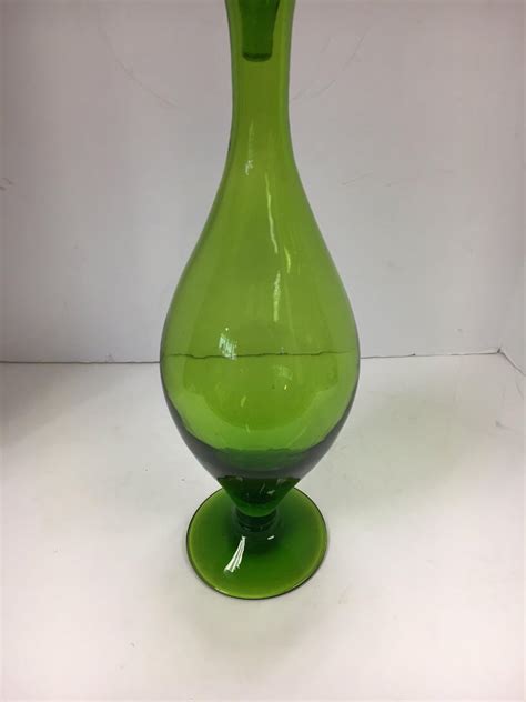 Tall Mid Century Blenko Green Glass Decanter Bottle At 1stdibs