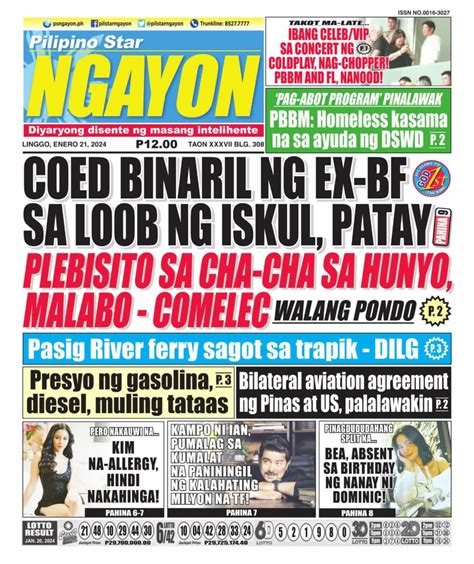 Pilipino Star Ngayon January 21 2024 Newspaper