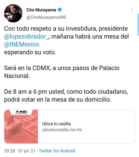 Ciro Murayama A Amlo “habrá Una Mesa Del Ine Esperando Su Voto”