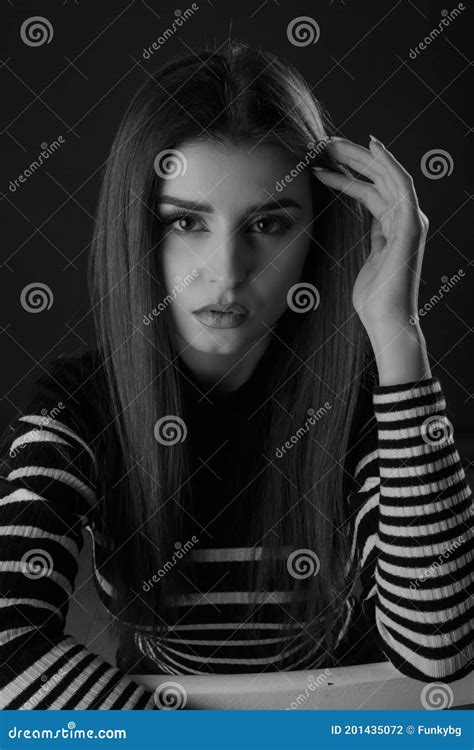 Black And White Portrait Of A Beautiful Female Stock Photo Image Of