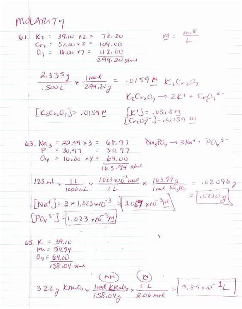 Molarity Problems Worksheet With Answers