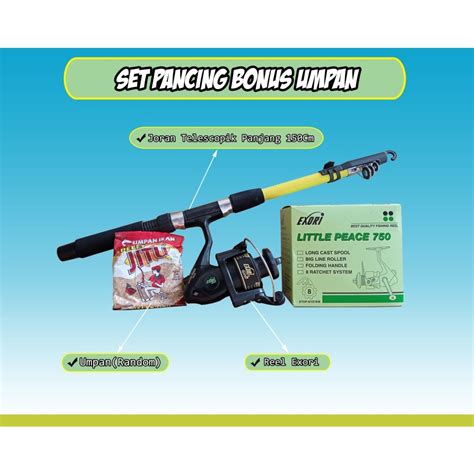 Jual Set Pancing Joran Telescopik Dangan Reel Exori Dan Bonus Umpan