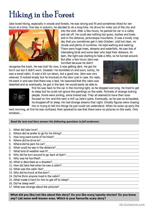 Scary Story Hiking In The Forest English Esl Worksheets Pdf Doc