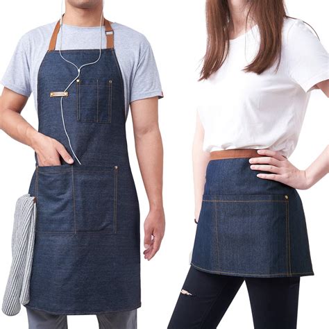 Kpd 2 Pack Blue Unisex Waist Denim Aprons For Home And Kitchenchef Denim Apron For Waitress