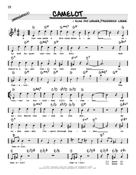 Camelot High Voice By Lerner And Loewe Sheet Music For Real Book Melody Lyrics And Chords At