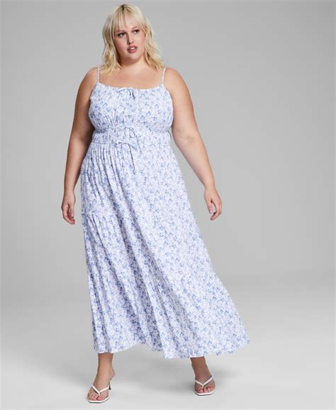 And Now This Trendy Plus Size Floral Print Smocked Maxi Dress In Cool