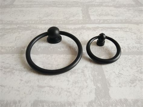 Black Dresser Drawer Pull Handles Knob Metal Drop Ring Pulls Etsy