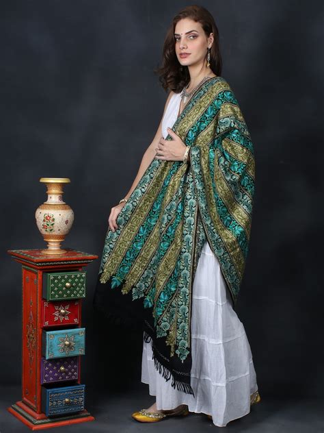 Moonless Night Aari Embroidered Stole With All Over Multicolor Striped