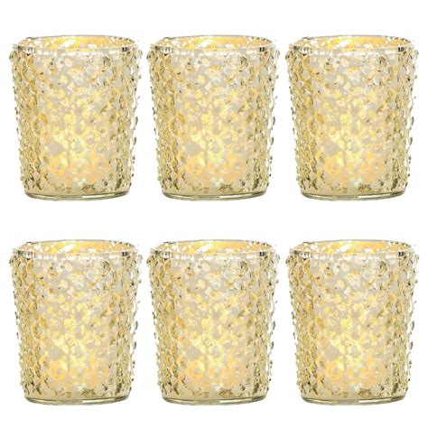 6 Pack Vintage Mercury Glass Candle Holder 3 Zariah Design Gold