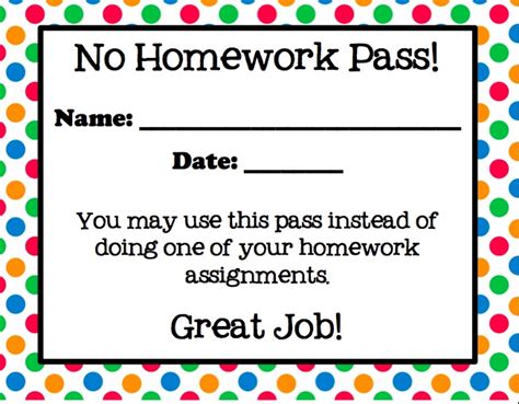 Free Homework Pass Template - Printable Templates