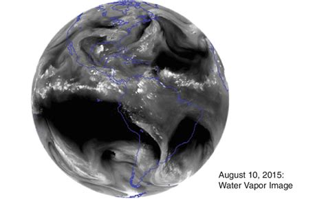 4 Water Vapor Image. Image of the earth on August 10, 2015 from a ...