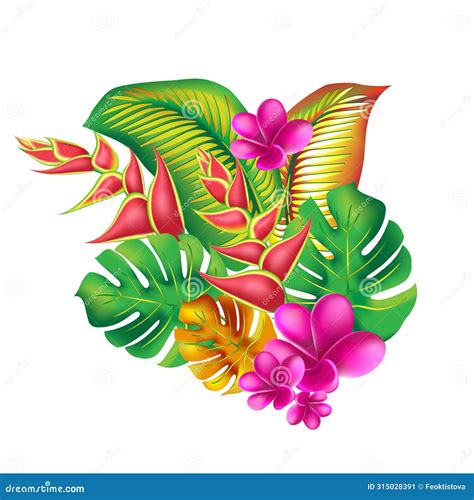 Jungle Flowerleaves Tropic Set Isolated Elements Palm Leaf Monstera