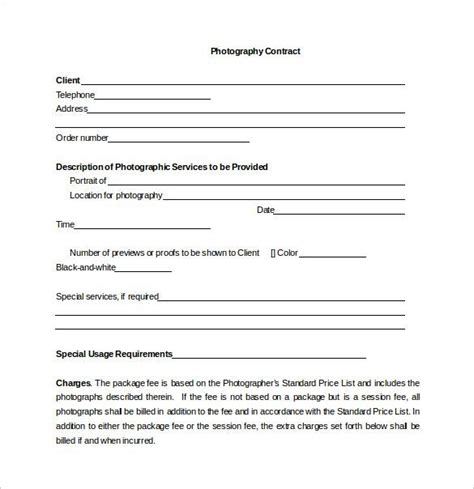 Senior Portrait Photography Contract Template