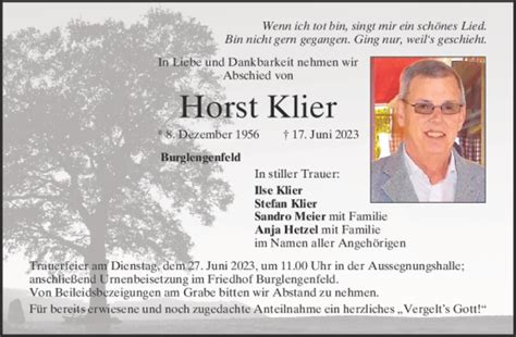 Traueranzeigen Von Horst Klier Mittelbayerische Trauer