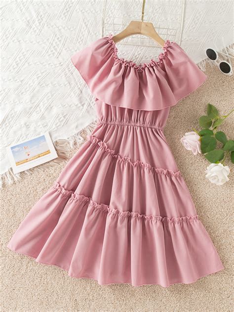 Babado Plissado Bainha De Ruffle Simples Fofo Vestido Menina Shein Brasil