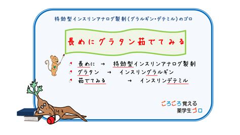 持効型インスリンアナログ製剤（グラルギン・デテミル）のゴロ ごろごろ覚える薬学生ゴロ Cbt･薬剤師国家試験対策