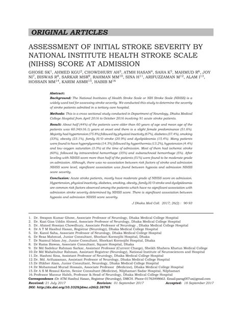 (PDF) Assessment of Initial Stroke Severity by National Institute ...