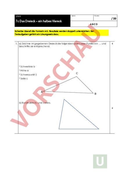 Arbeitsblatt C Dreieck Das Halbe Viereck Geometrie Fl Chen