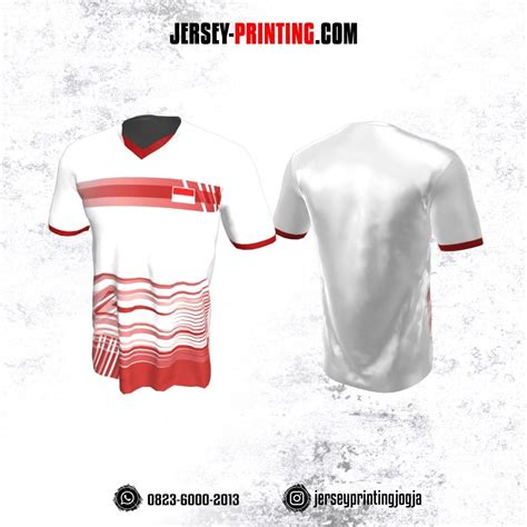 Jersey Badminton Putih Merah Motif Garis Jersey Printing Bikin