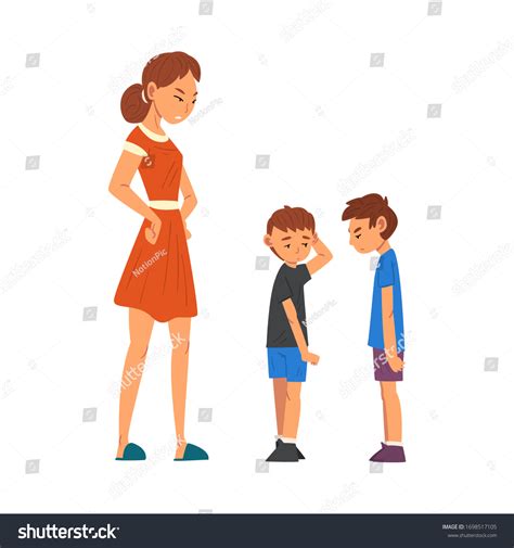 Angry Mother Scolding Her Naughty Sons Royalty Free Stock Vector 1698517105