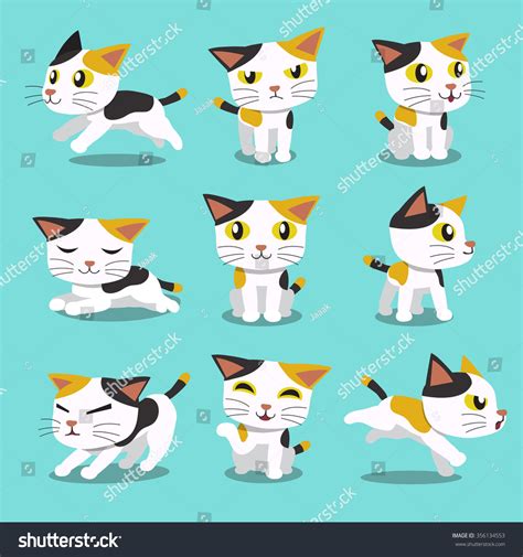 Set Of Cartoon Character Cat Poses Stock Vector Illustration 356134553