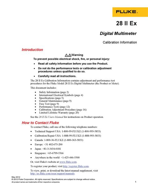 FLUKE 28 II EX CALIBRATION INFORMATION MANUAL Pdf Download | ManualsLib