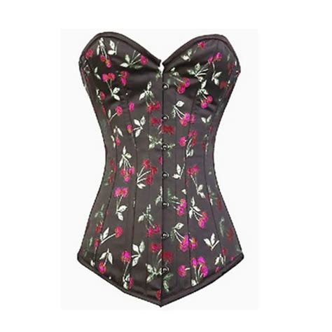 Free Shipping Women Sexy Satin Corset Vintage Floral Print Corset Top