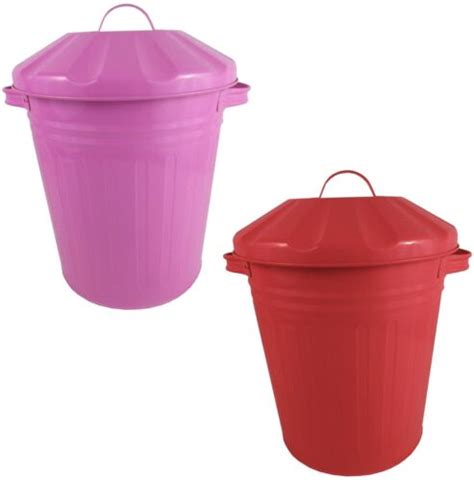 Small Metal Bin With Lid Retro Storage Bucket Bathroom Rubbish Paper