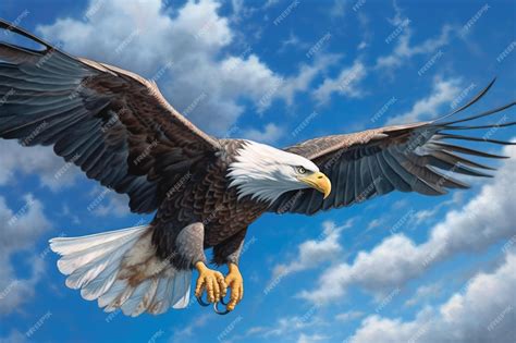 Premium AI Image | A bald eagle flies in the sky with the sky behind it.