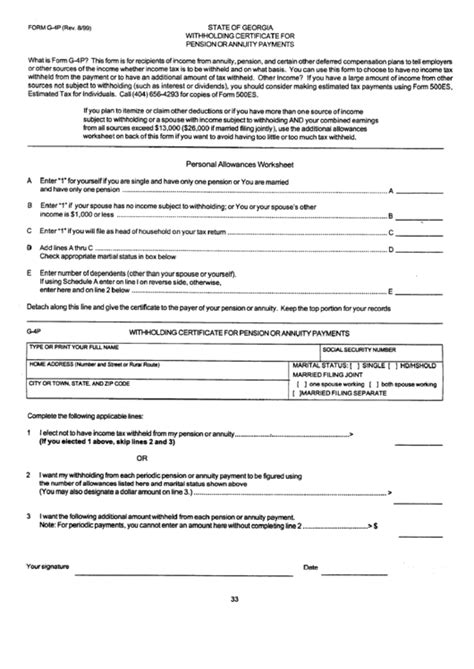 Form G 4p State Of Georgia Withholding Certificate For Pension Or Annuity Payments Printable