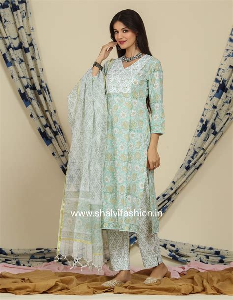 Shop Hand Block Print Cotton Suits With Kota Dupatta Online Shalvi