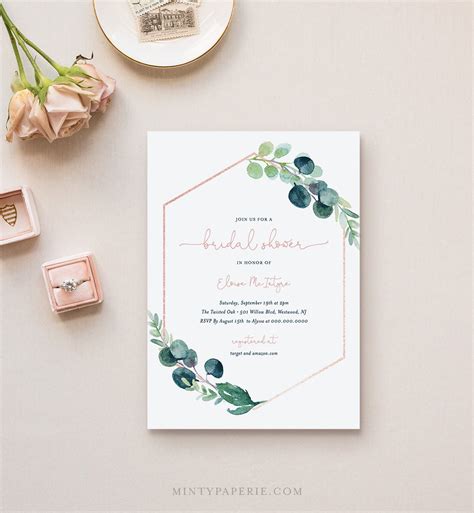 Eucalyptus Bridal Shower Invitation Template Diy Blush And Greenery Wedding Shower Invite