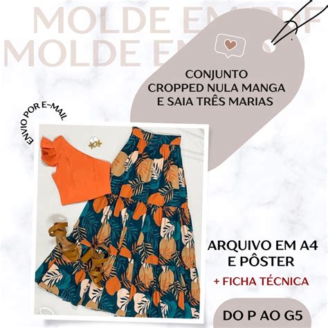 Conjunto Cropped Nula Manga E Saia Tr S Marias Molde Em Pdf